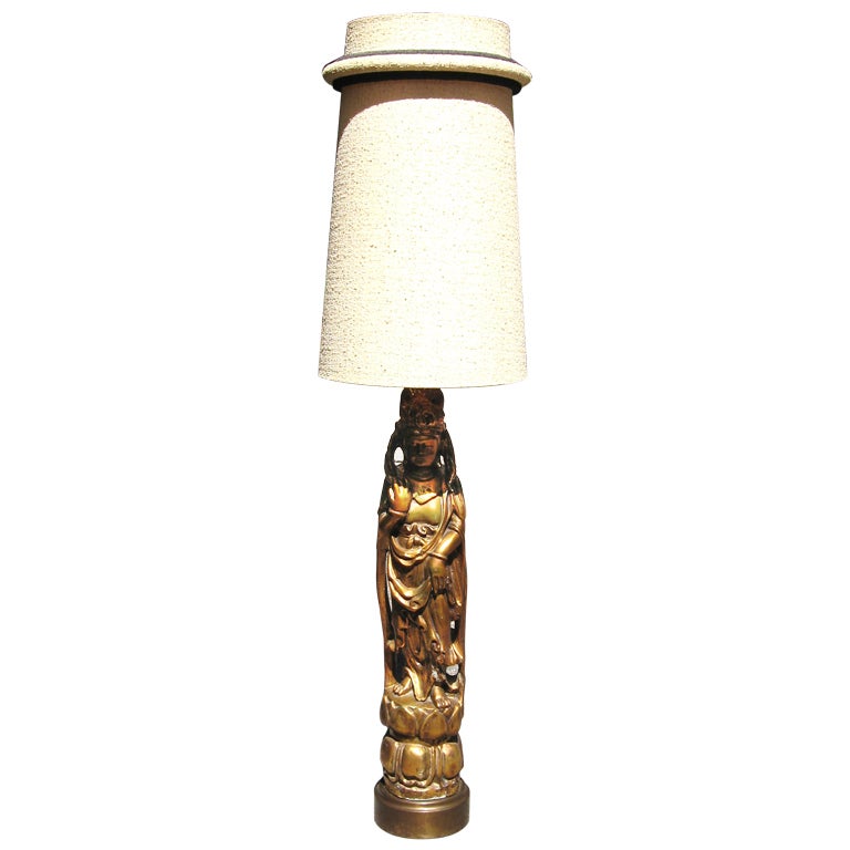 James Mont Style Gilded Quan Yin Table Lamp