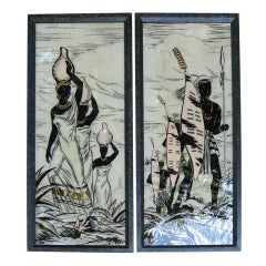 Superb Pair of  Reverse Decorated  Eglomise Wall Panels