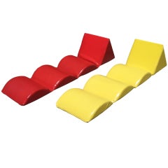 French 1960's Roll Up Beach Chaise Lounge Chairs