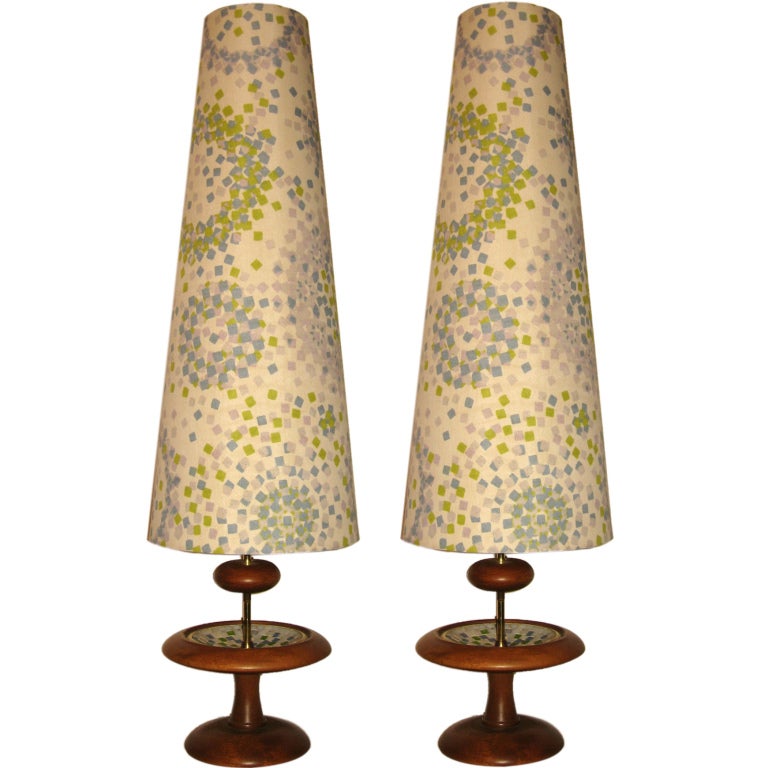 Large Pair of Mosaic Tile  Modeline Table Lamps