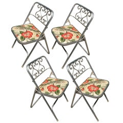 Retro Bunting Aluminum Set of Four Outdoor Folding Chairs