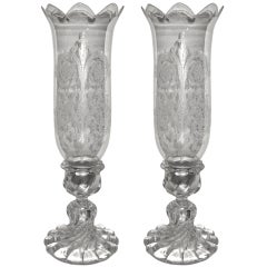 Vintage Pair of Baccarat Crystal Candlesticks With Hurricanes