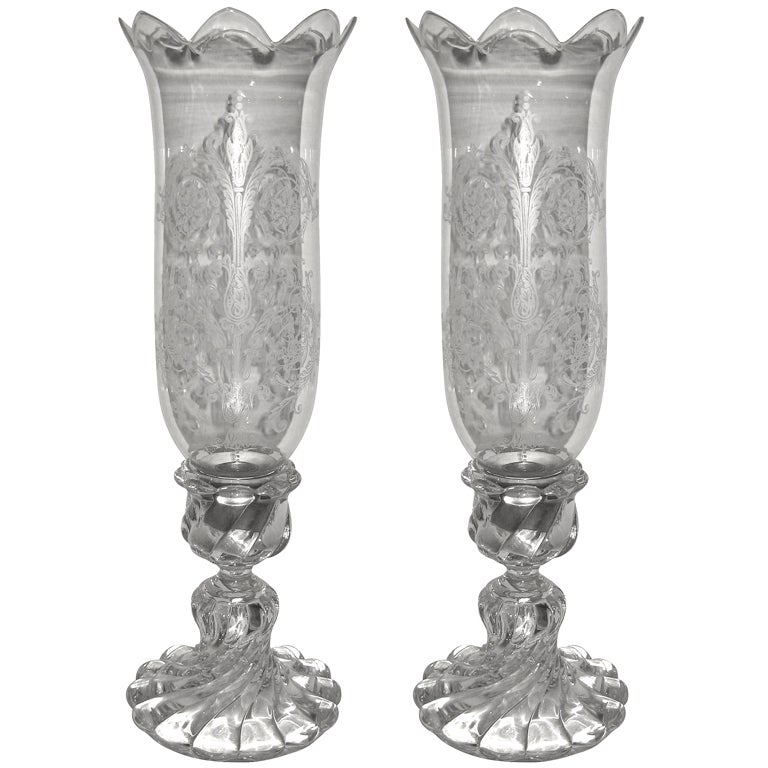Pair of Baccarat Crystal Candlesticks With Hurricanes