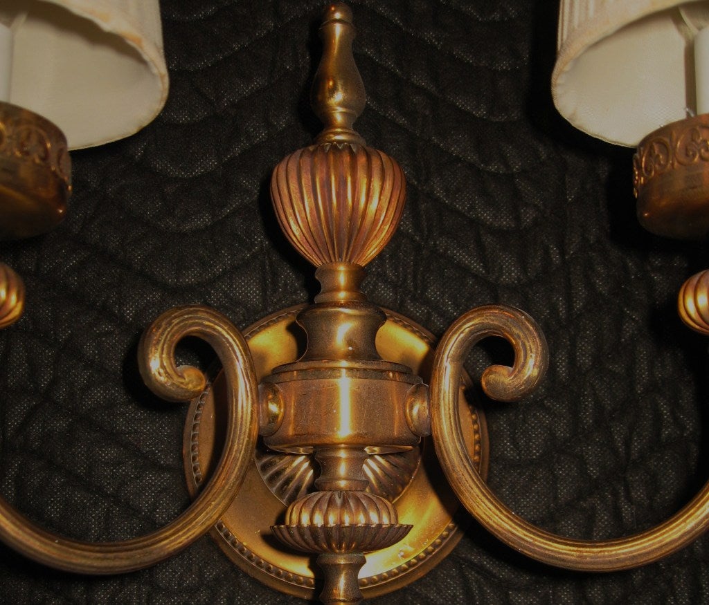 French Pair of Bronze Neoclassical Wall Sconces