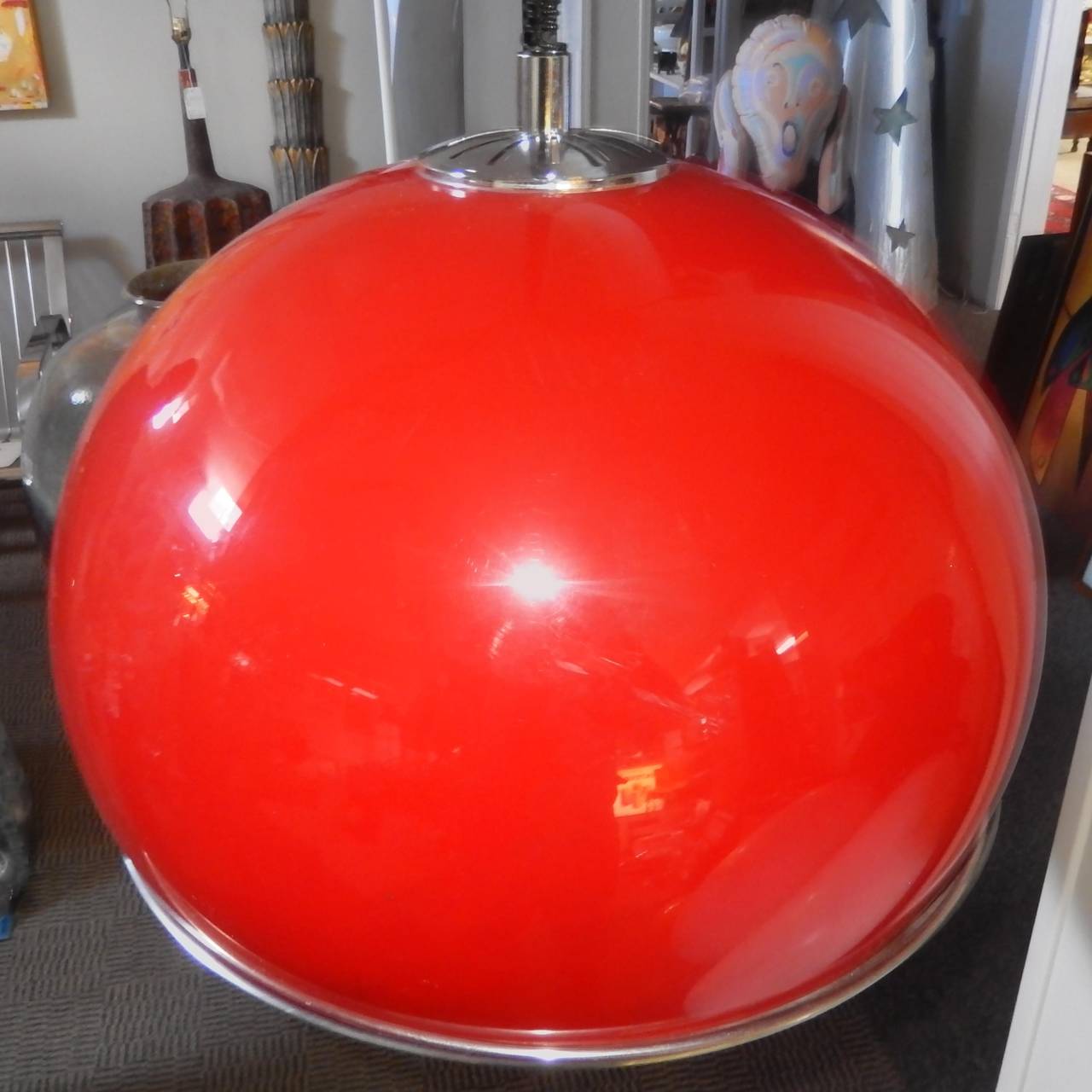 Late 20th Century Giannelli Red Acrylic Globe Light Pendant For Sale