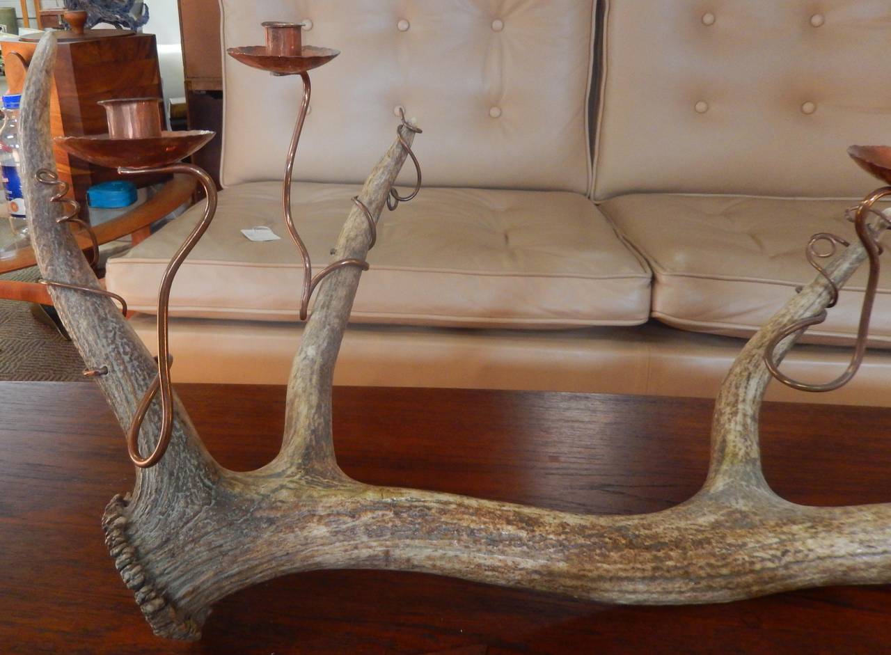 Modern Ben Caldwell Horn and Copper Candelabra with Attendant Pieces For Sale