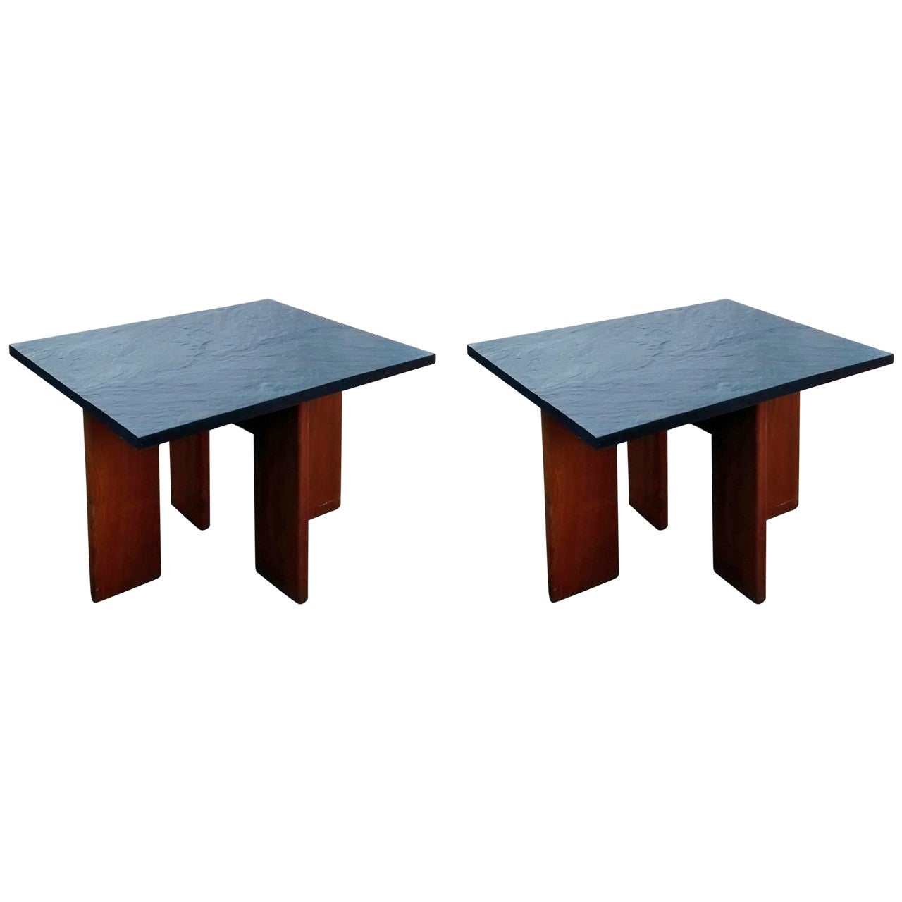 Adrian Pearsall for Craft Associates Pair of Slate-Top End Tables