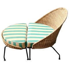Rare Maurizio Tempestini Wicker Lounge Chair and Ottoman