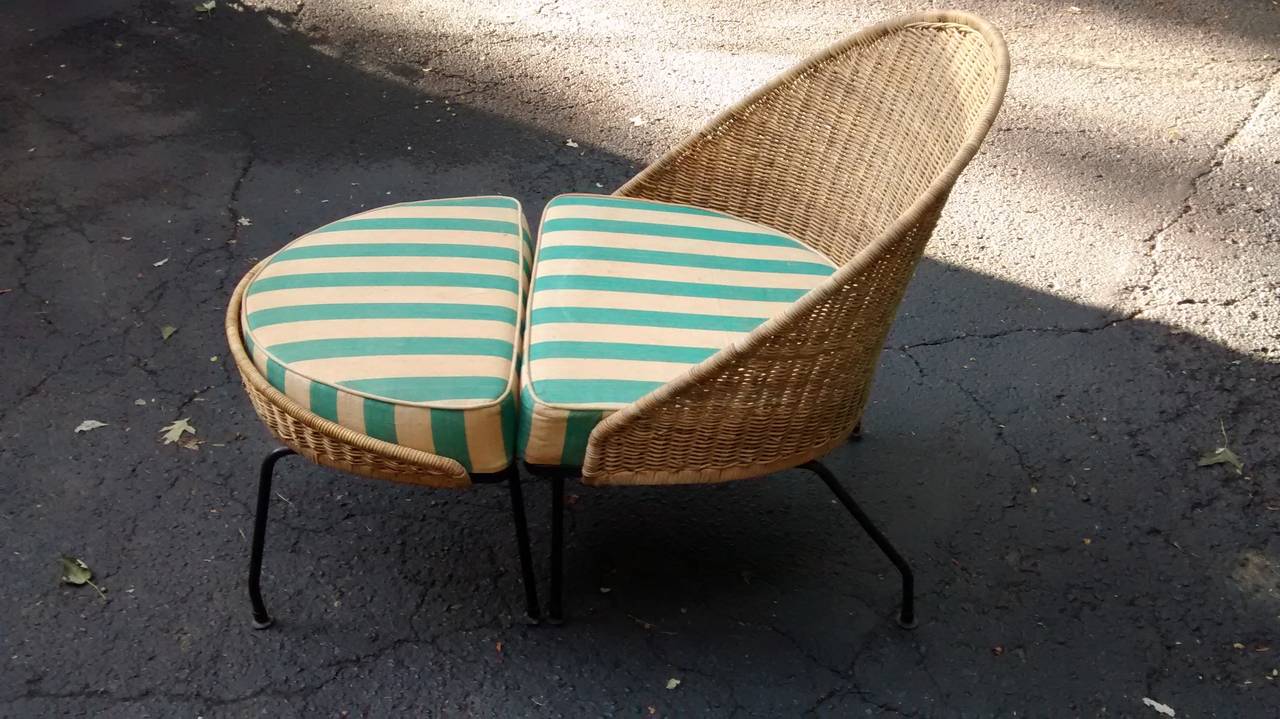 Mid-20th Century Rare Maurizio Tempestini Wicker Lounge Chair and Ottoman