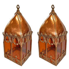 Pair of American 19th Century Cathedral Pendant Chandelier