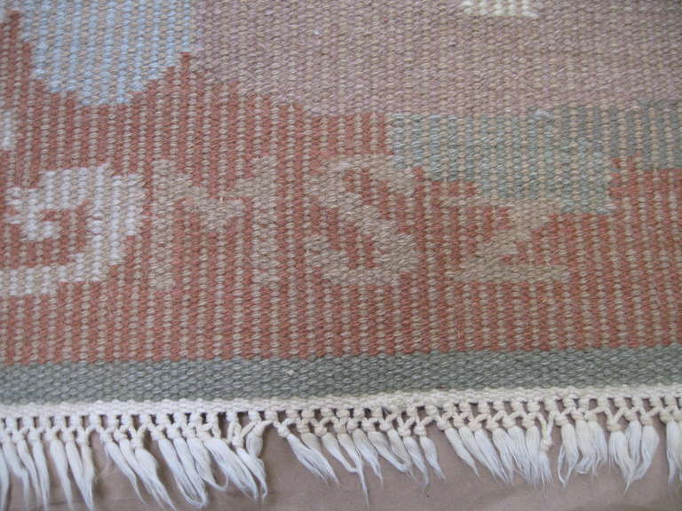 Swedish Signed Flat Weave Area Rug In Good Condition For Sale In Southfield, MI