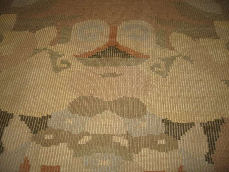 Wool Swedish Signed Flat Weave Area Rug For Sale