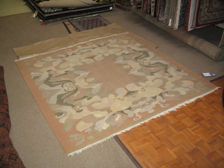 Mid-20th Century Swedish Signed Flat Weave Area Rug For Sale