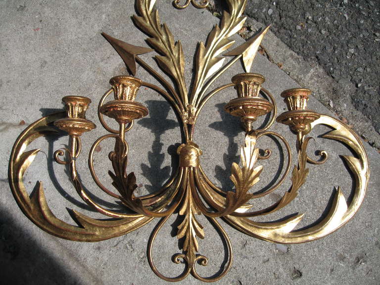 Neoclassical Revival Pair of Palladio Florentine Gilded Metal Candle Sconces