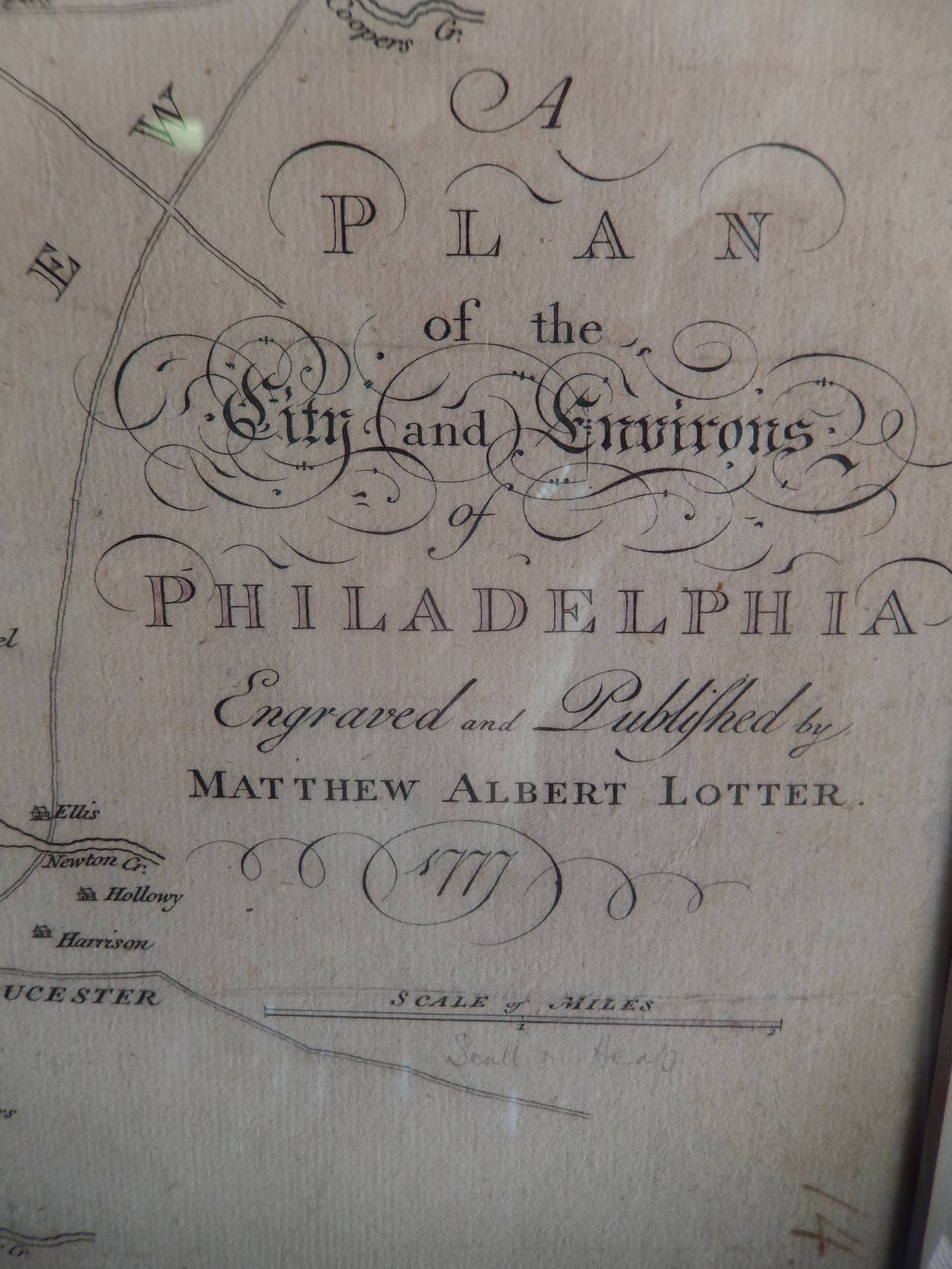 A superb, and rarely found original copperplate colored and engraved map of Philadelphia made in Augsburg, Germany by Matthew Albert Lotter, dating to 1777.

Measures 19
