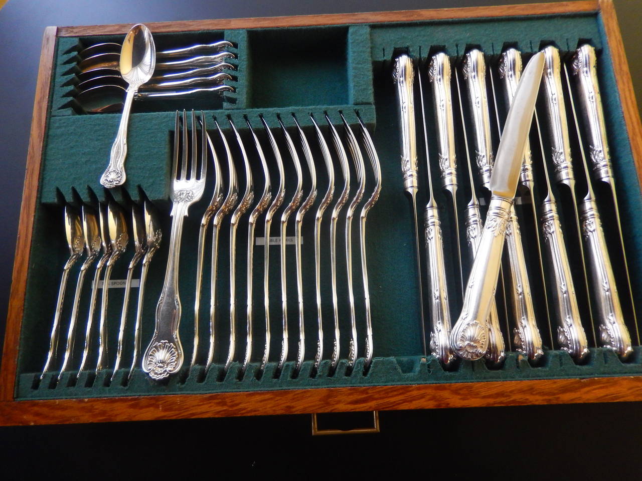 Mid-18th Century Giant Boxed Sterling Silver Flatware Set For Sale