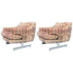 Pair of Milo Baughman Chrome Lounge Chairs