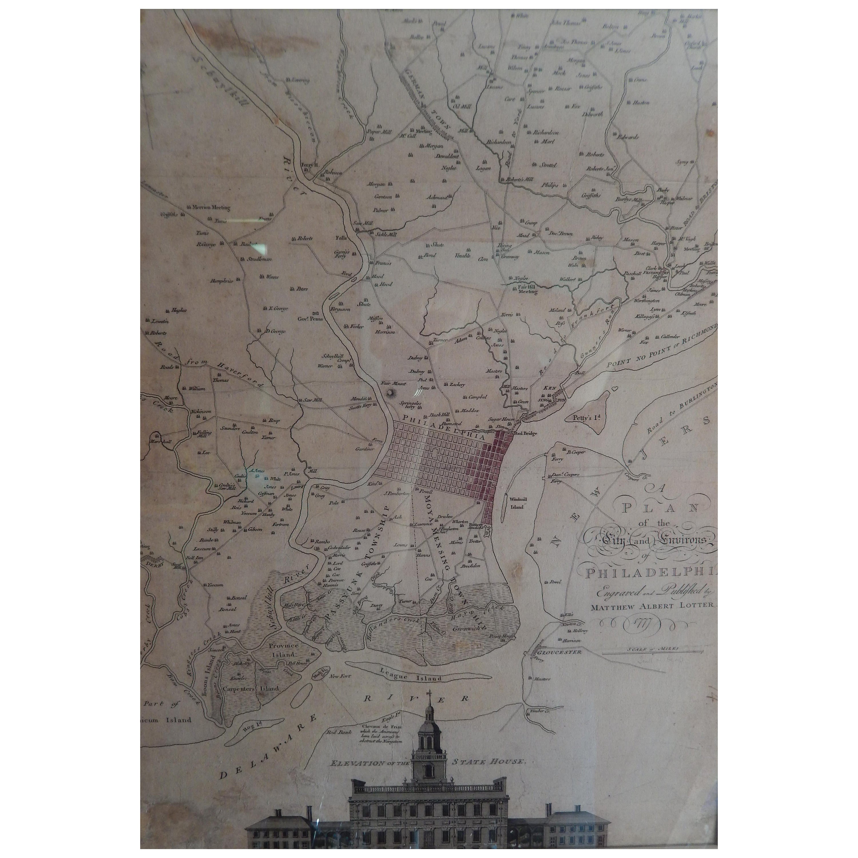 Matthew Albert Lotter 18th Century Map of Philadelphia For Sale