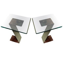 Pair of Brueton Chromed Steel Side or End Tables