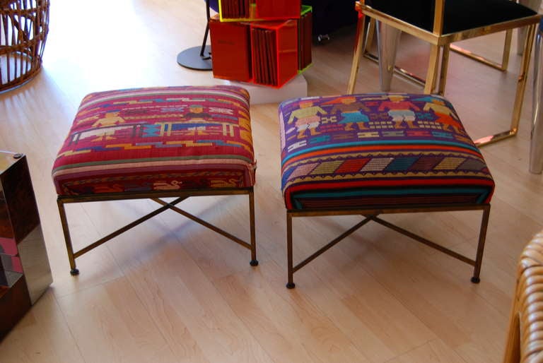 Pair Of Paul McCobb Brass "X" Base  Stools