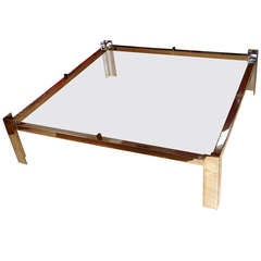 Stunning Square Polished Steel Coffee Table With Glass Top