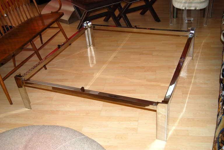Stunning Square Polished Steel Coffee Table With Glass Top