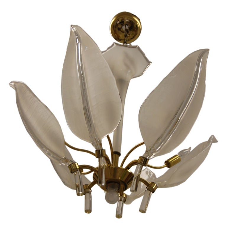 Six Light Murano Leaf Chandelier For Sale