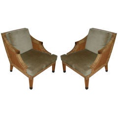 Pair Of Woven Reed And Cane Club Chairs