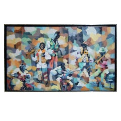 LEWIS ADLER CUBIST "JAZZ MUSICIANS"OIL PAINTING