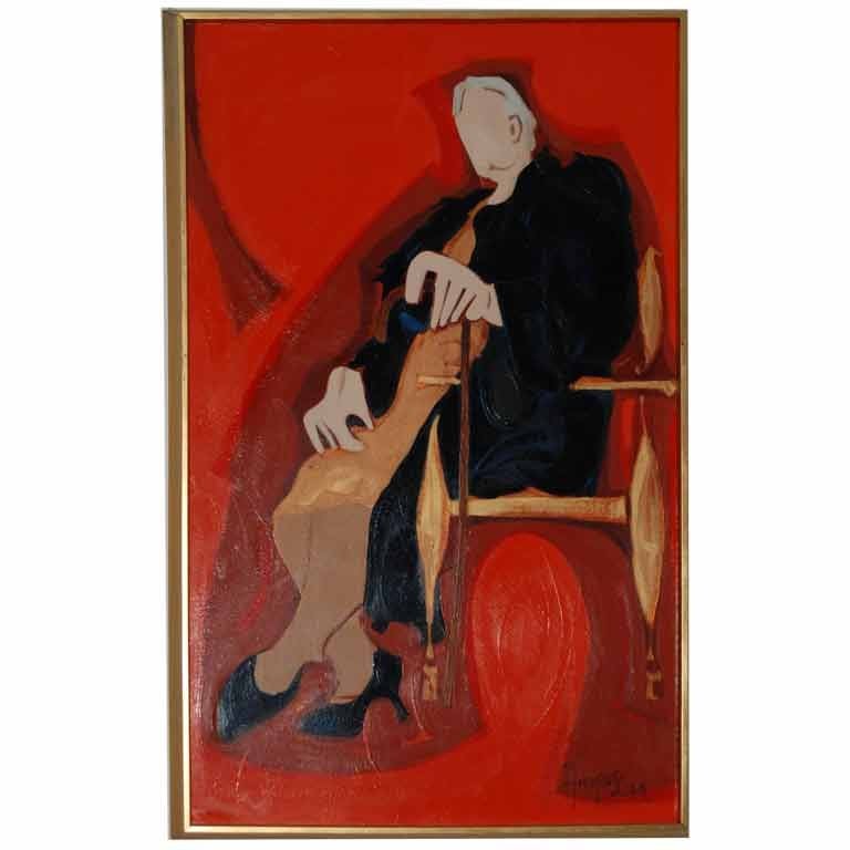 INTERESTING ABSTRACT MODERNISTIC OIL PAINTING BY AMOROSA