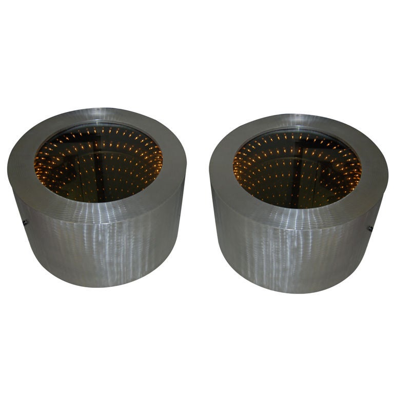 SUPER FUN! PAIR OF INFINITY MIRROR SIDE TABLES