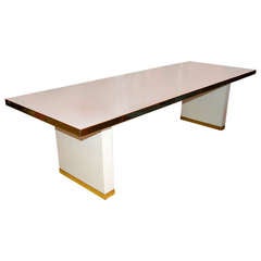 Chic Signed Pierre Cardin Parson Dining Room Table With Brass Accents