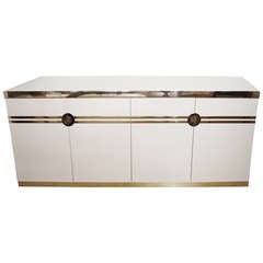 Signed Pierre Cardin Ivory Sideboard With Brass Trim Accents