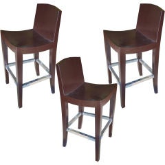 SET OF THREE SIGNED  STAMPED LEATHER OSTRICH BAR STOOLS