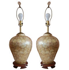 Vintage THE BEST ! PAIR OF CAPIZ SHELL LAMPS