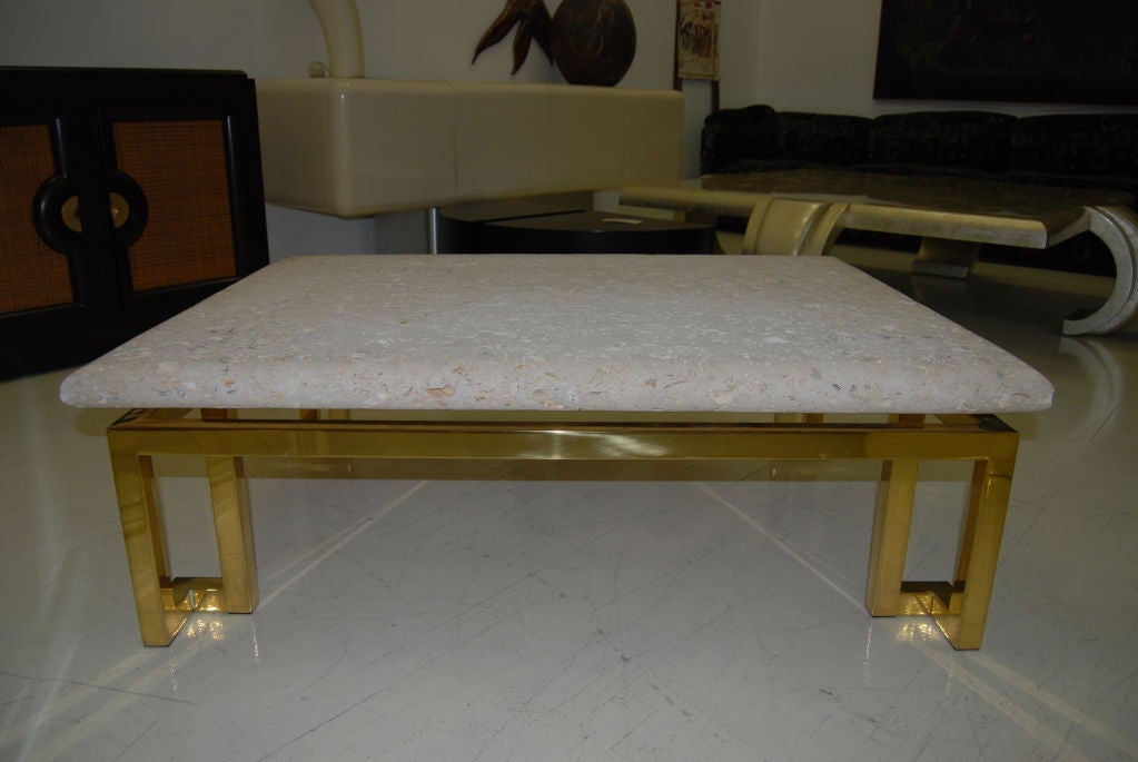 WONDERFUL NATURAL COQUINA STONE TOP COFFEE TABLE at 1stdibs