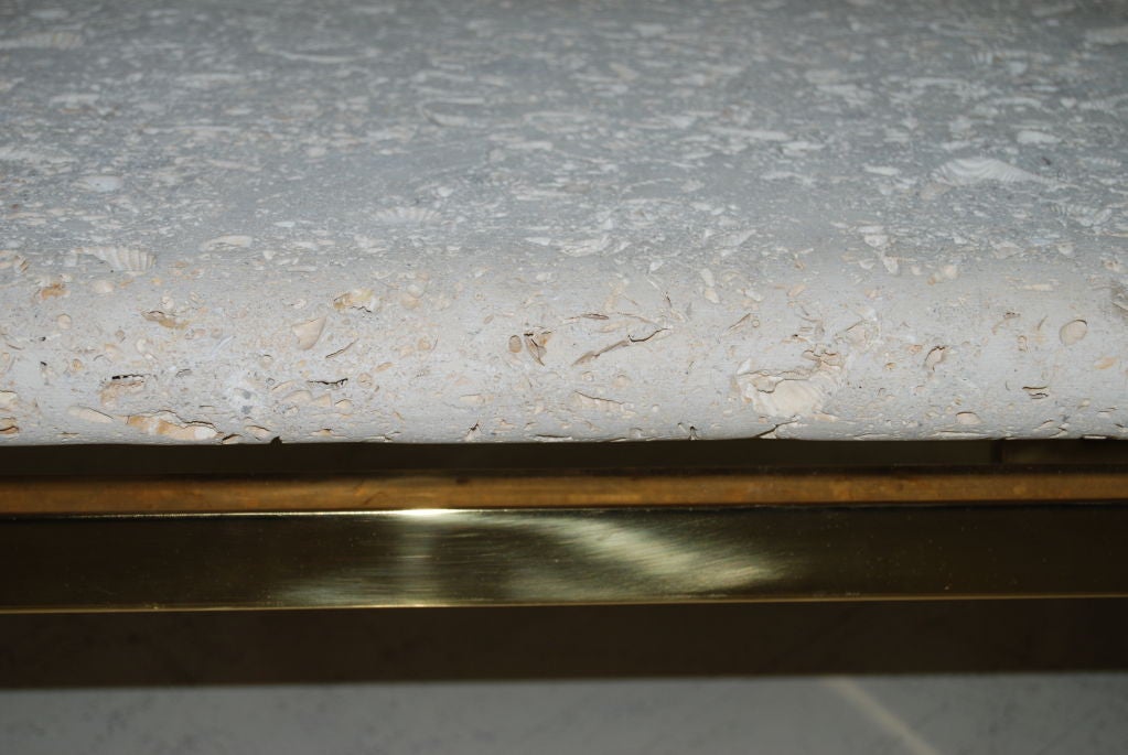 Brass WONDERFUL NATURAL COQUINA  STONE TOP COFFEE TABLE