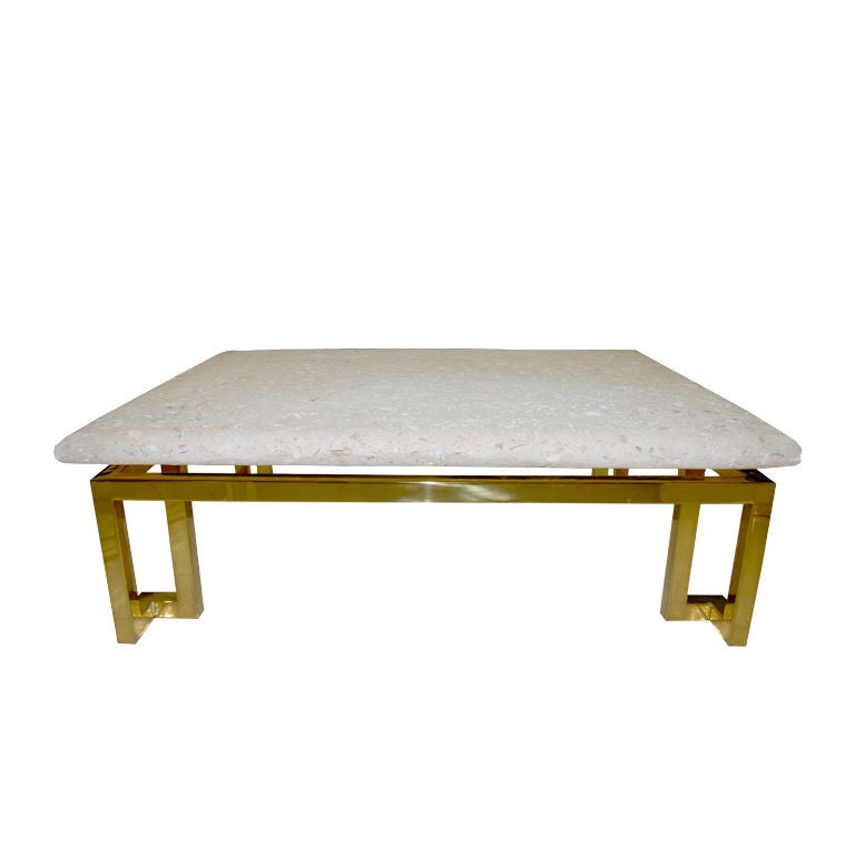 WONDERFUL NATURAL COQUINA  STONE TOP COFFEE TABLE