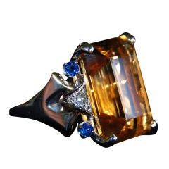 ELEGANT RETRO EMERALD CUT CITRINE COCKTAIL RING