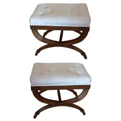 CHIC PAIR OF CARVED FRENCH BENCHES / STOOLS