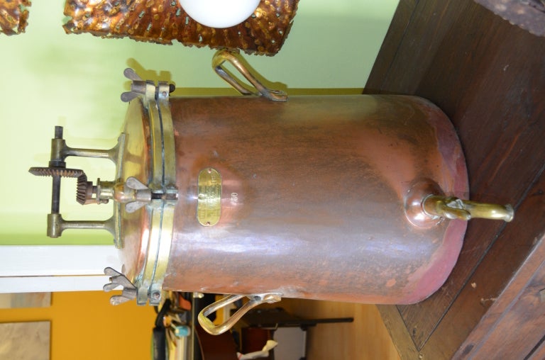 Enormous  French cafetiere/coffee press executed in solid copper and brass from the Cote d'Azur region of Sollies Pont.Cafetier measures a grand 26