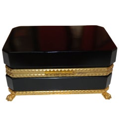 STUNNING FRENCH BLACK OPALINE GLASS BOX