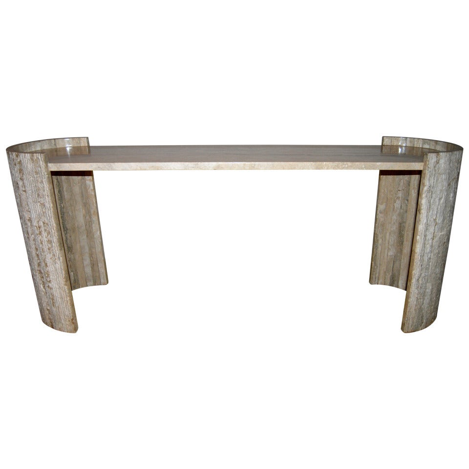 Exceptional Italian Travertine Console Table