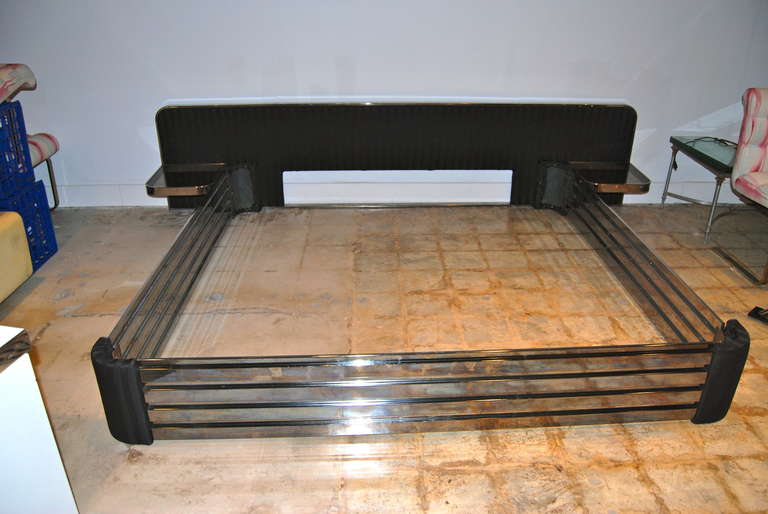 Incredible Milo Baughman Polished King Size Platform Bed With Polished Nickel Frame