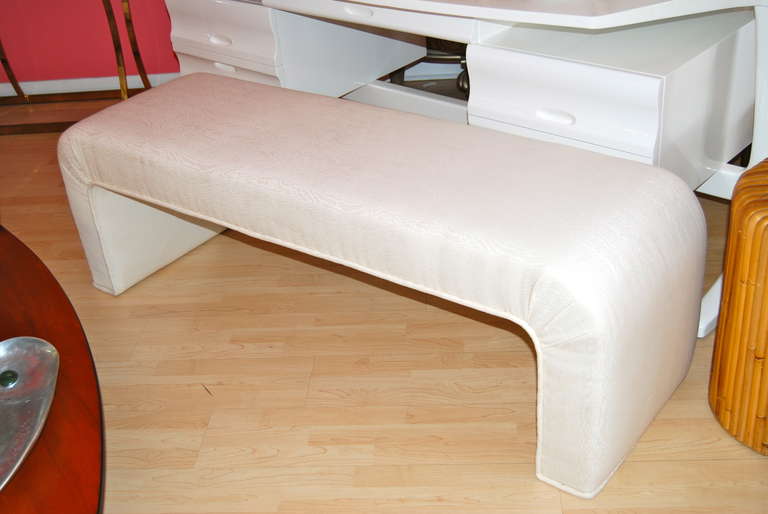 Clean lines! Five foot  long waterfall bench. Perfect for floating in a room or at a foot of a bed. Great with modern,decorative or transitional decor! For best net trade price or additional questions, please click the contact dealer button or see