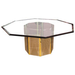 Octagon Dining Room Table with a Mirrored and Brass Panel Base