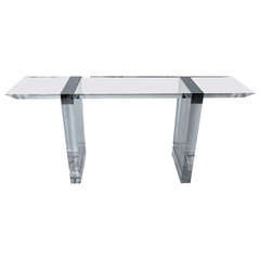 Stunning Charles Hollis Jones Lucite Console Table With Steel Banding
