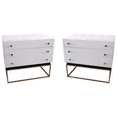 Wonderful Pair of Simplistic Two Drawer Milo Baughman Night Stand/End Tables