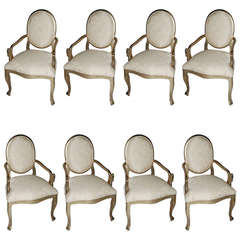Set Of Eight Silver Leafed Dining Room Chairs