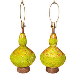 Pair of Lava Glazed Pottery Lamps